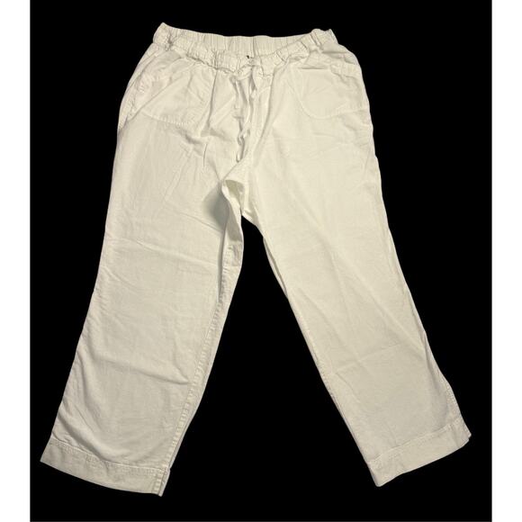 Bay Studio Plus Size Wide Leg Pant/ Linen, Cotton, Drawstring, White, Pockets 1X - Picture 1 of 4